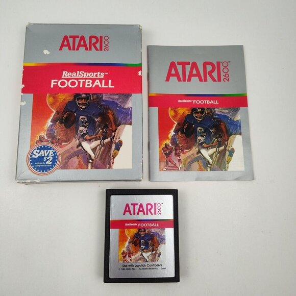 Atari 2600 1987 Vintage Real Sports Football Complete CIB Manual DAMAGED Box - Picture 1 of 14